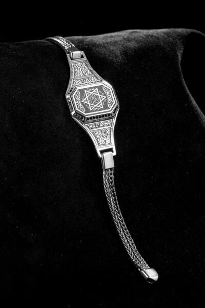 OSMANLI GÜMÜŞ Erkek Gümüş Bileklik - Süleyman Mührü Tilki Kuyruğu Zincirli 925 Ayar Erkek Bileklik