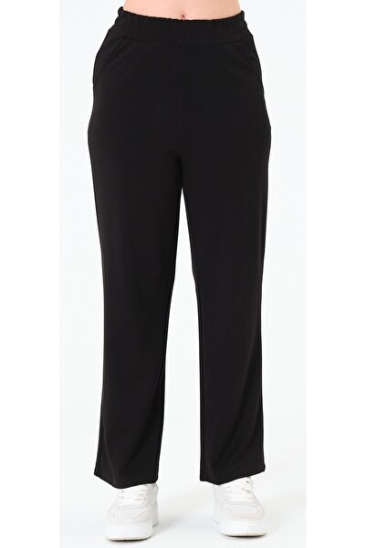 Sortie Collection Pantaloni negri din țesătură modală, cu șireturi, cu formă ...