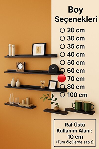 VENON 1 Adet Metal Duvar Rafı 70 cm Metal Duvar Rafı ,Uçan Raf , Çerçeve Rafı , Çok amaçlı Gizli Raf
