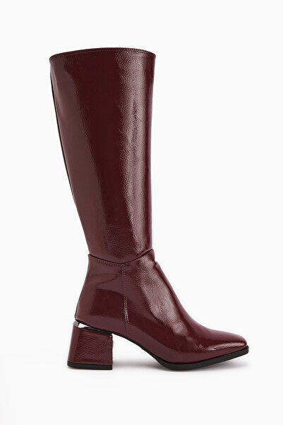 Limoya Miami Bordo Kırışık Rugan Küt Burunlu Kadın Çizme