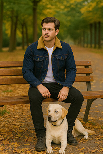 Pobudo Koyu Lacivert Renk Hardal Kürklü Kot Mont