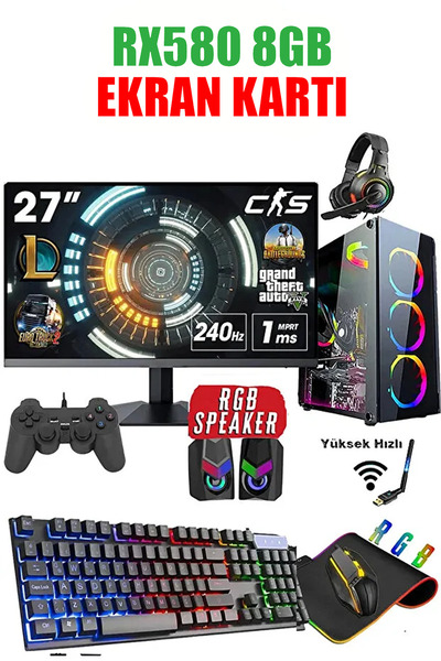 Dmc N293 Windows 11 Ryzen 7 5700,32GB,512GB SSD,500gb Hdd,8GB RX580,27"240hz Oyuncu Masaüstü Bilgisayar