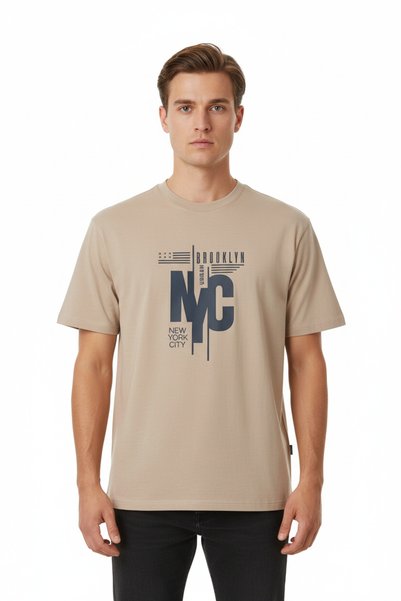 Hamera Printed Oversize Men's Beige T-Shirt