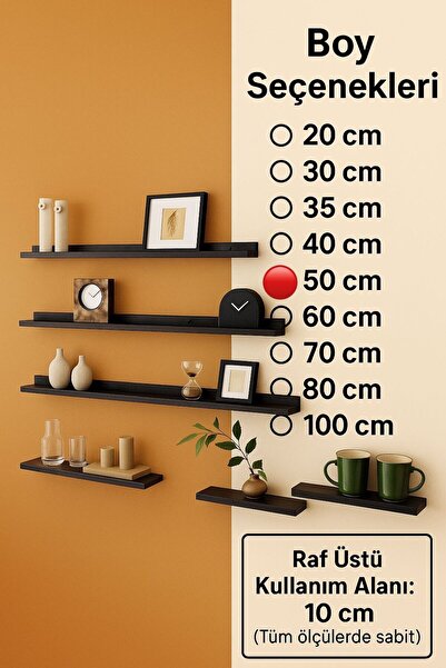VENON 1 Adet Metal Duvar Rafı 50 cm Metal Duvar Rafı , Uçan Raf , Çerçeve Rafı , Çok amaçlı