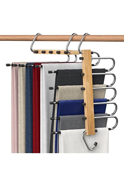 fulina 2 Pcs Bamboo Pants Hangers,Closet Pants Organizer Hangers,Anti-slip Design,Adjustable arm,for Pant