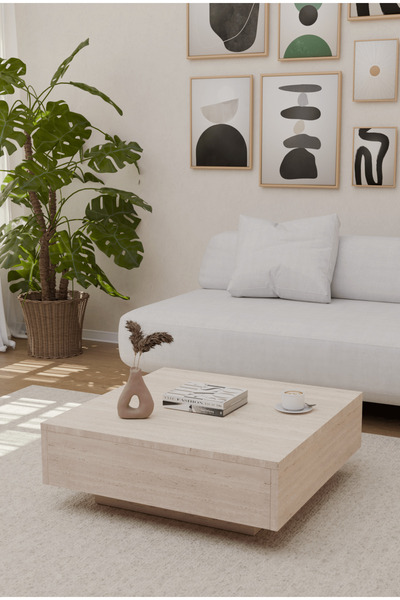 onehediye Uçan Kare Orta Sehpa Yeni Nesil Modern Orta Sehpa Ahşap Traverten M...