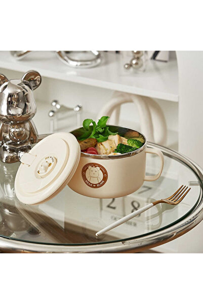 fulina Ramen Bowl with Lid,304 Stainless Steel Bowl,Double Layer Heat Insulation,18x15x10.5cm,for Students