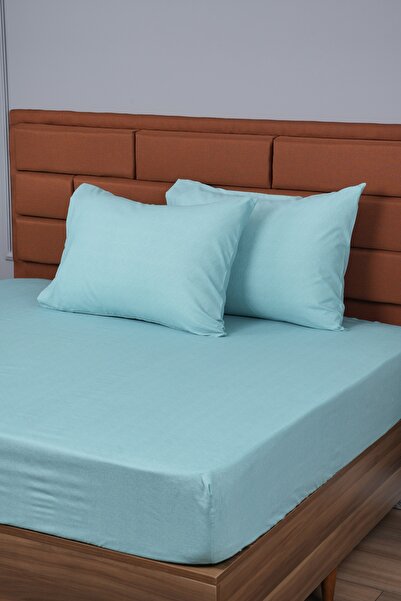 ALTINPAMUK Single Fitted Bed Sheet+1 Pillowcase Gift 100X200 Water Green