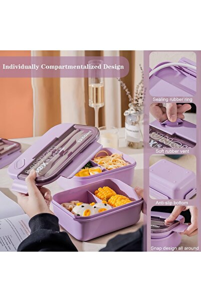 fulina Three-compartment leakproof lunch box, 1250 ml, 3 compartments, with cutlery, BPA-free, Matcha green