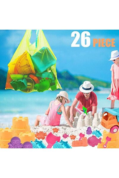 fulina 26PCS Kids Beach Sand Toys Set,With Pail Car Animals Castle & Other Tools Kit,Reusable,for Best Gift