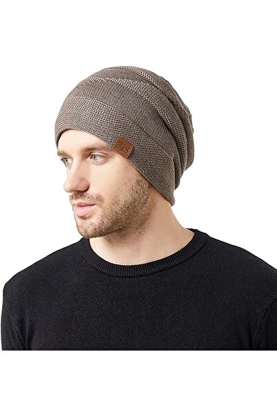fulina 2PCS Beanies Hats Men,Beanies with Designs Winter Hats Knit Cuff Beanie Cap,50-60cm,Khaki+Gray