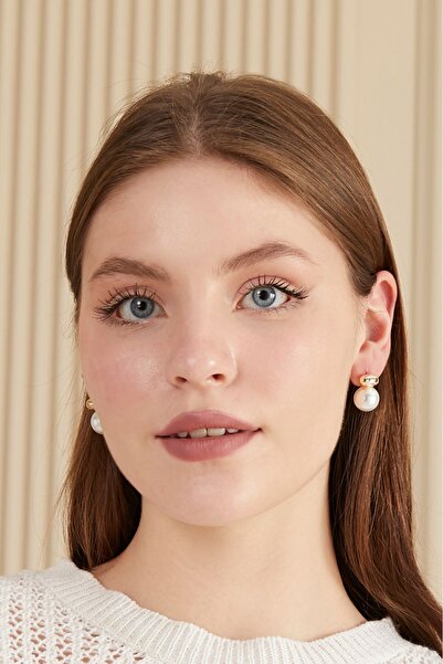 AURRARİ Hailey İncili Sallantılı Gold Küpe