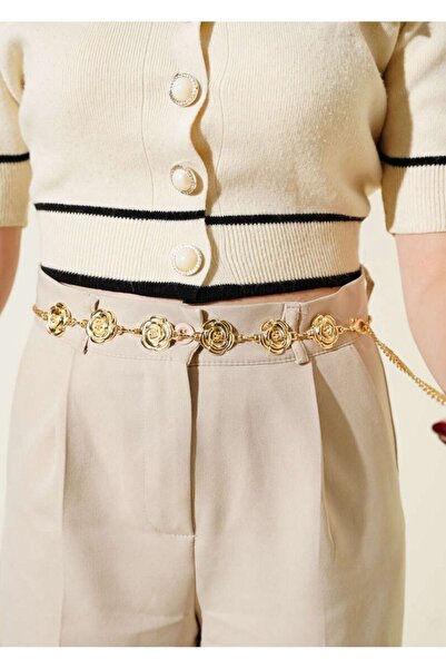 MODAM HİFA Flower Figured Chain Belt Women's Belt Dress Belt Waist Belt Body Belt Shirt Belt