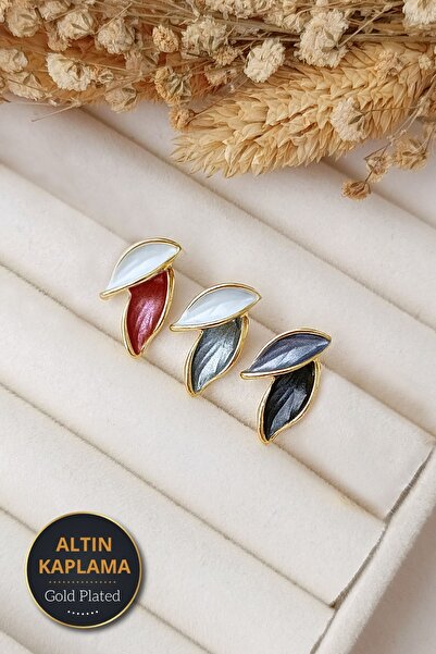 COSİTA Vintage Gül Kurusu Altın Kaplama Yaprak Küpe