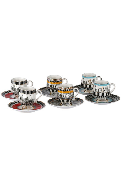 Lucky Art Luckyart Maggey Bone 6-Piece Footed Coffee Cup Set