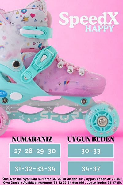 Sportaj Speedx Happy Professional Kids Roller Skates Lighted Silicone Wheels with Carry Bag