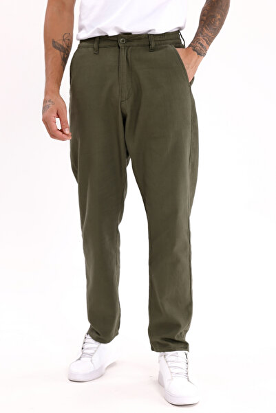 Montland Ανδρικό παντελόνι από σκούρο λινό χακί – Αναπνεύσιμο, Άνετο Κοστούμι Casual Wear - Μεγάλο Εύρος Μεγεθών-