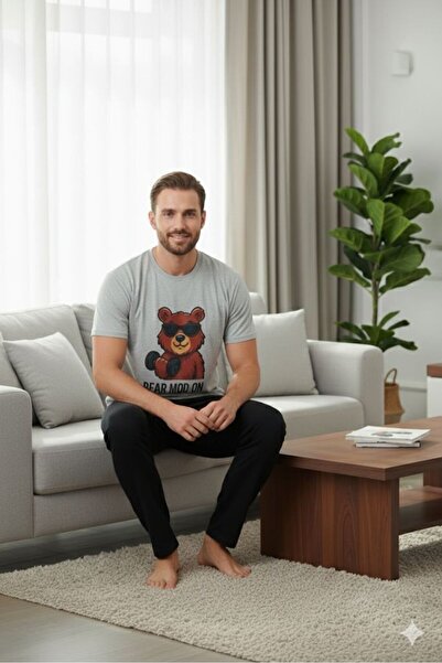 Lunaberry Teddy Bear Ανδρικό Σετ Πιτζάμες Γαμπρού, κοντό μανίκι, με τσέπες, εποχιακό 100% βαμβάκι, προίκα, πακέτο γαμπρού