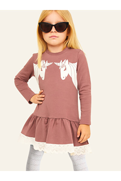 Casabony Unicorns Dantelli Lila Kız Elbise