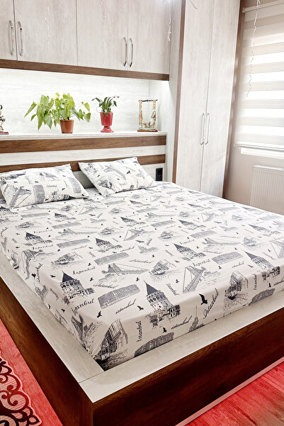 Felina Home طقم ملاءات سرير مطاطية قطنية مزدوجة الحجم باللون الأزرق الداكن بن...