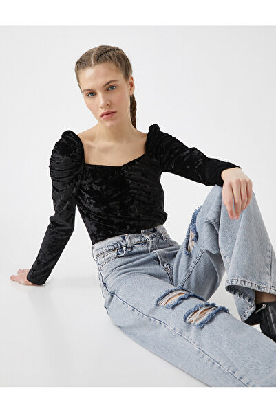 Koton تي شيرت أسود نسائي 1KAL18012IK