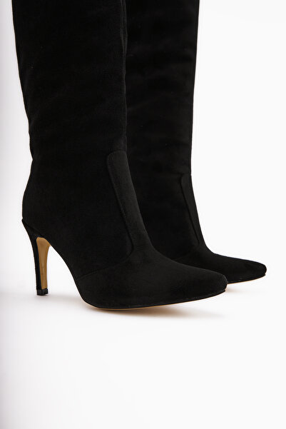 Limoya Γυναικείες μπότες Lucine Black Suede με μυτερό μύτη με λεπτό τακούνι