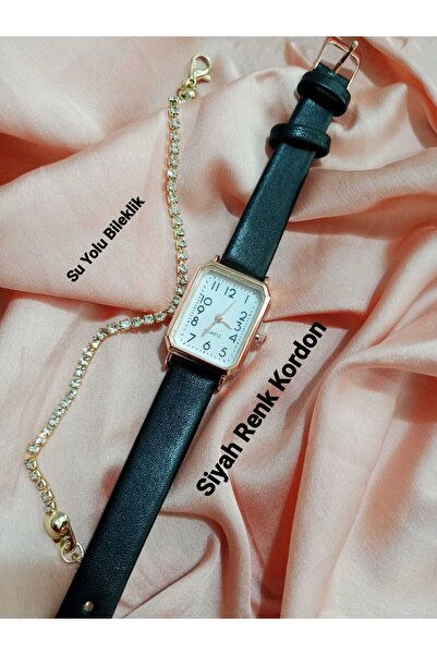 Brality ساعة يد نسائية طراز ريترو فينتاج - هيكل مستطيل باللون الوردي - حزام أ...