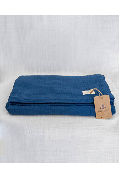 Perky Moth Lacivert 4 Katlı Müslin Yatak Örtüsü Battaniye – Tek Kişilik Pike 160x200 cm %100 Pamuk Dört Mevsim