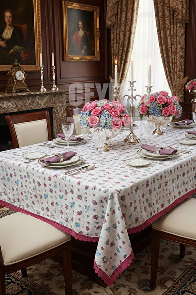 Çt Çeyizci Tekstil Față de masă cu model, fără încălțăminte, rezistentă la pete, cu dantelă, față de masă imprimată