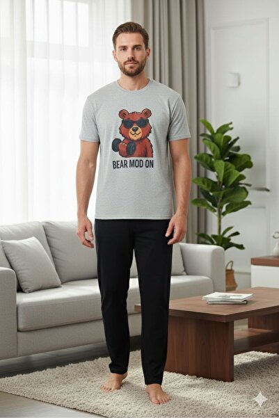 Lunaberry Teddy Bear Ανδρικό Σετ Πιτζάμες Γαμπρού, κοντό μανίκι, με τσέπες, εποχιακό 100% βαμβάκι, προίκα, πακέτο γαμπρού