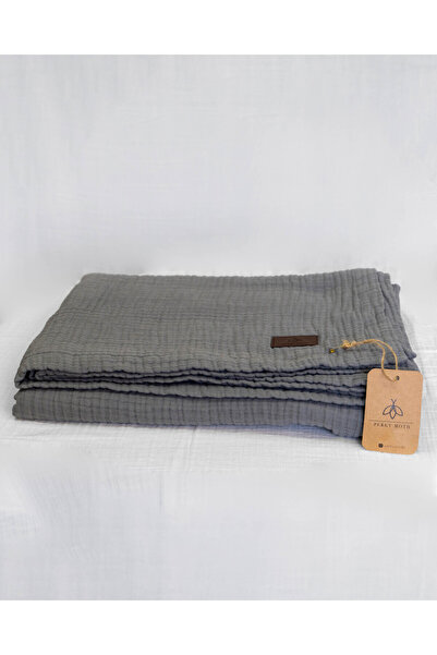 Perky Moth GRİ 4 Katlı Müslin Yatak Örtüsü Battaniye Çift Kişilik 200x240 Pike %100 Pamuk Dört Mevsim