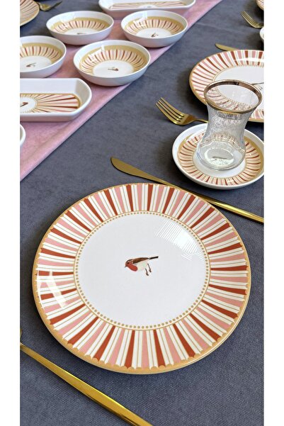 Erbaşlar Love Bırd Kırmızı Yuvarlak 20 Parça 6 Kişilik Lüx Kahvaltı Takımı Seti Kahvaltılık Seti