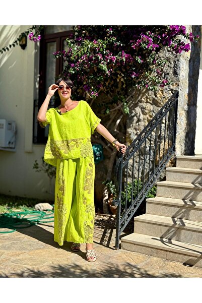 Punta Otantik NC61253 بدلة كتان إيطالية مطبوعة بالزهور الفول السوداني