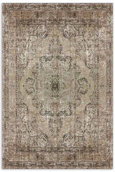 Pastel Home Bej Vizon Kahve Vintage Göbekli Şönil Halı Kilim Yolluk Yıkanabil...