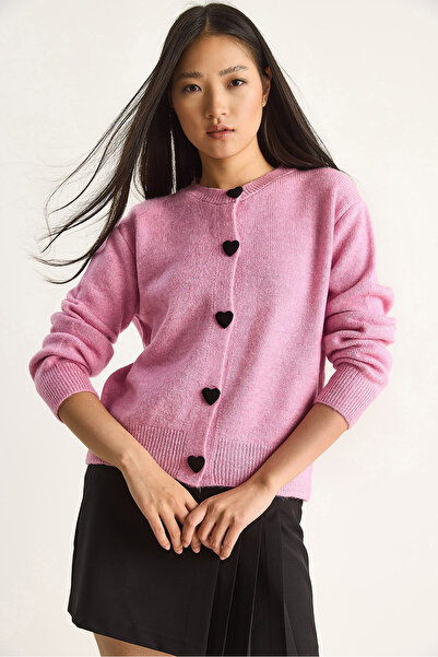 Bianco Lucci Γυναικεία πλεκτή ζακέτα με κουμπιά καρδιά 241075 60261233