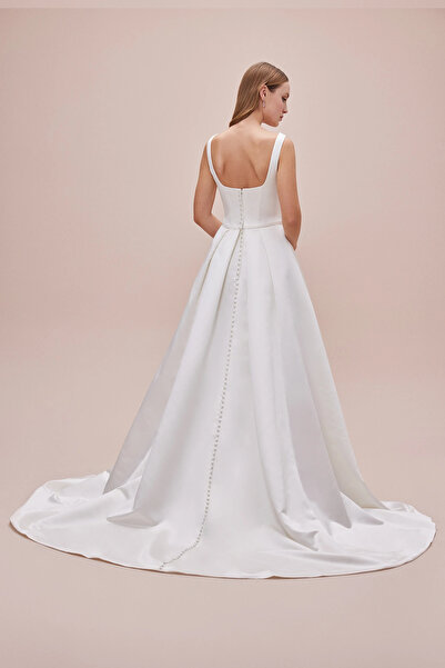 Oleg Cassini Satin Straps Slit A-Line Wedding Dress