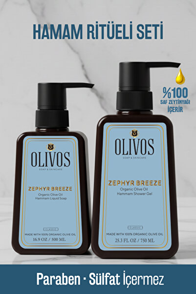 Olivos Hamam Kokulu Zeytinyağlı Duş Jeli & El Sabunu Seti – Doğal, Kalıcı Ferahlık (750 ml + 500 ml)