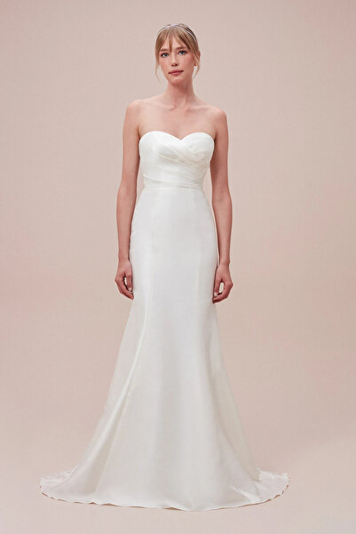 Oleg Cassini Strapless Lace Tied Fish Wedding Dress