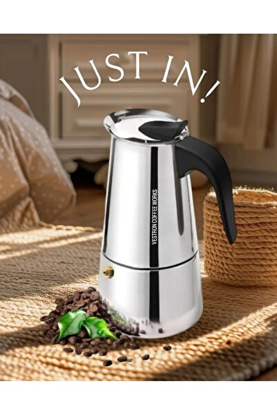 VESTRON Moka Pot Espresso 9 Cup Paslanmaz Çelik Ocak Üstü (9 Fincan)