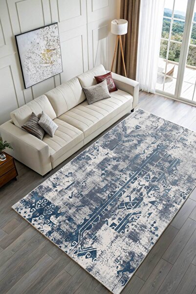 Pastel Home Kaşmir doku yumuşak kaymaz pamuk taban oturma odası salon mutfak koridor çocuk lacivert halı kilim