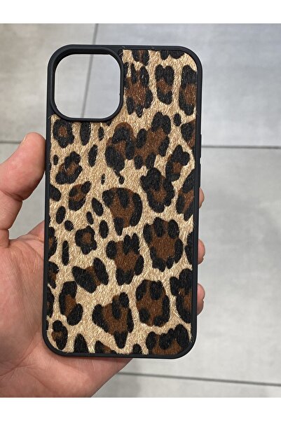 Mee.co İphone 13 ve 14 Uyumlu Leopar Desenli Tüylü Silikon Kılıf