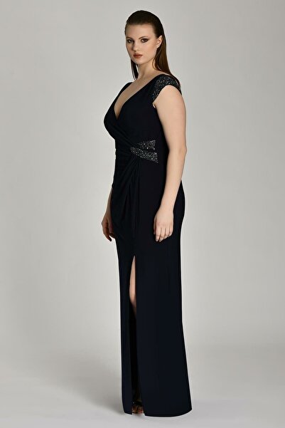 ALFABETA فستان نسائي برقبة على شكل حرف V وأكمام قصيرة وخصر مع فتحة إكسسوارات ...