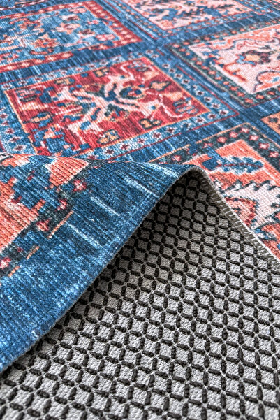 Pastel Home Eskitme afgan mavi şönil halı kendinden saçaklı halı kilim yolluk kaymaz yıkanabilir salon mutfak