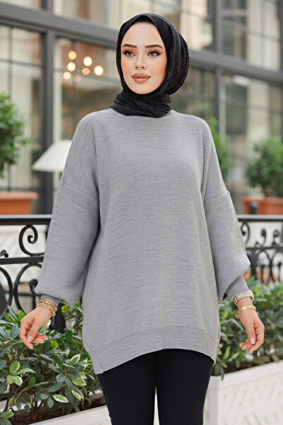 Neva Style Γκρι Πουλόβερ Hijab Τουνίκ 17201γρ