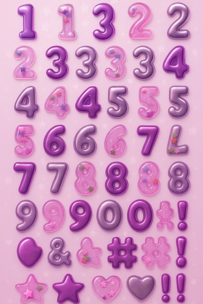 İDEXAL Sticker Set 3 Pieces 3D Colorful Shaped Numbers and Funny Symbols