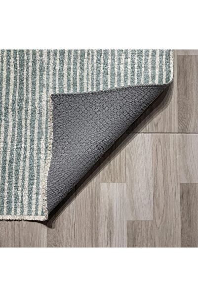Pastel Home Yeşil saçaklı şönil pamuk dekoratif halı kilim