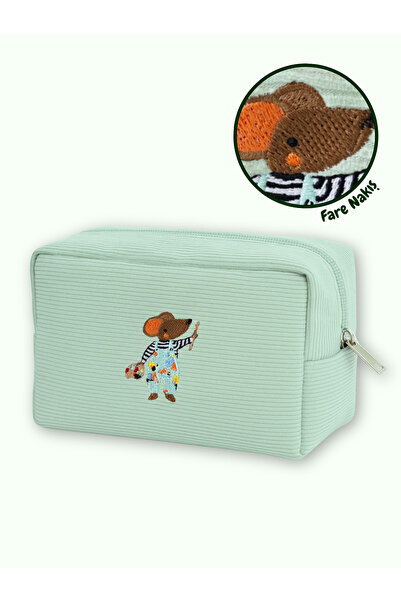 Mama Yoyo Baby&Kids Kadife Organizer Çanta Mint - Fare nakışlı