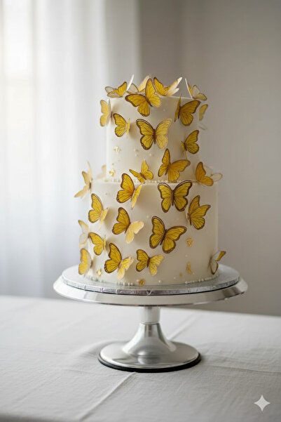 Deniz Party Store Gold Varaklı GOLD 3 D 21 Li Kelebek Sticker Balon Pasta Süsü