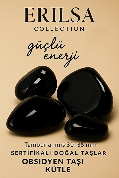 Tesbih Atölyesi Sertifikalı Tamburlanmış Doğal Obsidyen Taşı Kütle (30-35 mm)...