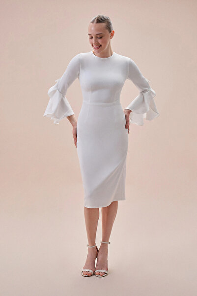 Oleg Cassini Long Sleeve Midi Wedding Dress - Jersey Fabric